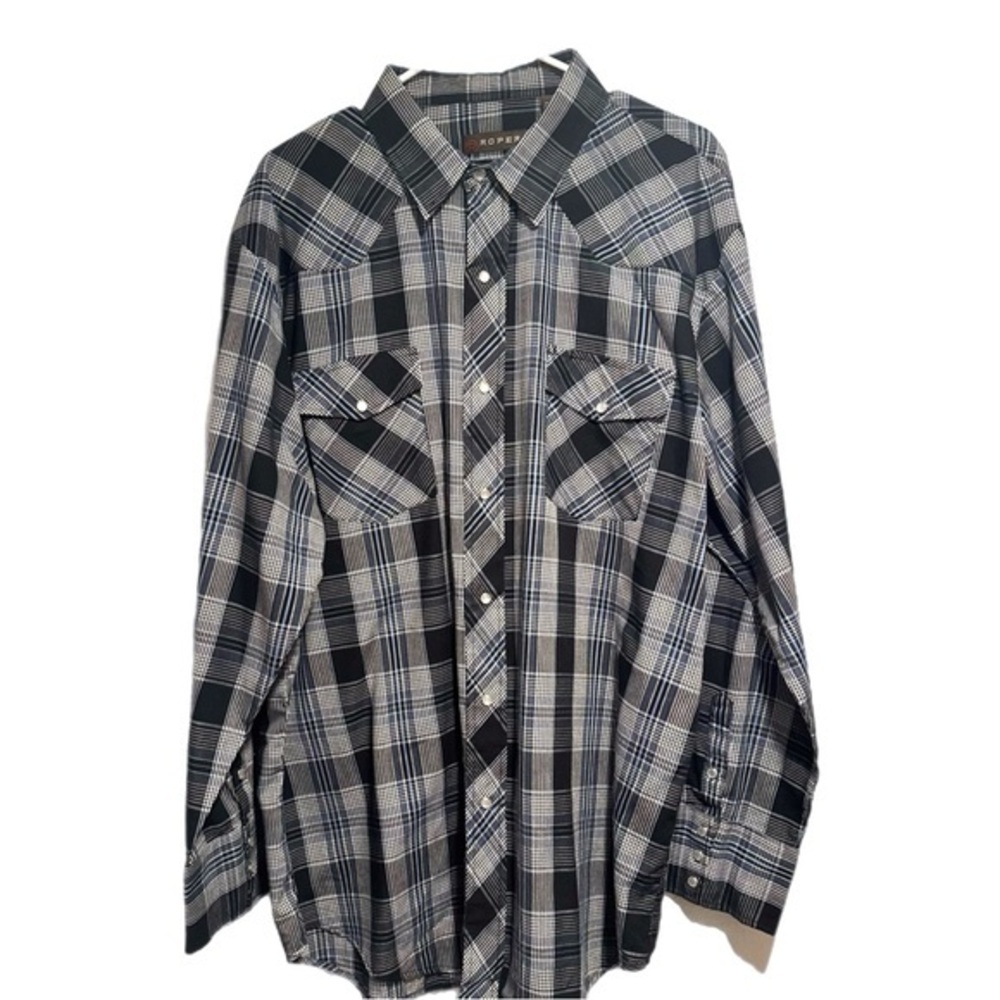 Roper Men's Black and Blue Pearl Snap Button Up